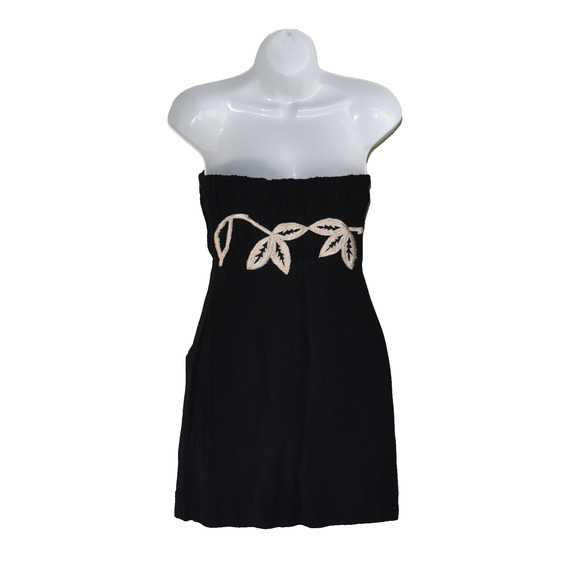 B2 NWT FREE PEOPLE Black Floral Embroidered Strapless Mini Dress Size 4 $250 - Picture 4 of 7